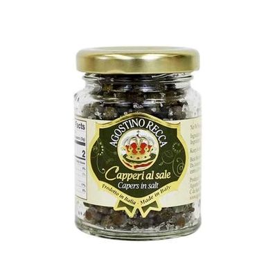 Agostino Recca Capers in Sea Salt - Pickled Capers Best for Sauces, Meats, & Garnishes (2.2 oz)