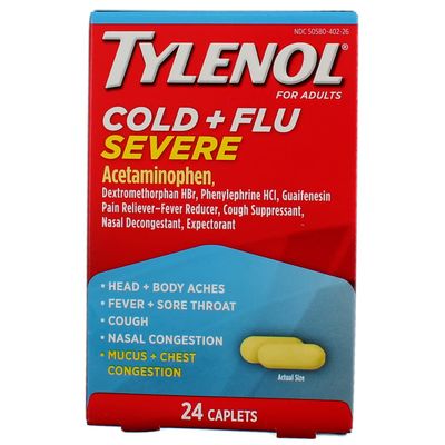Tylenol Cold and Flu Severe, 24-Count Caplets (Pack of 2)
