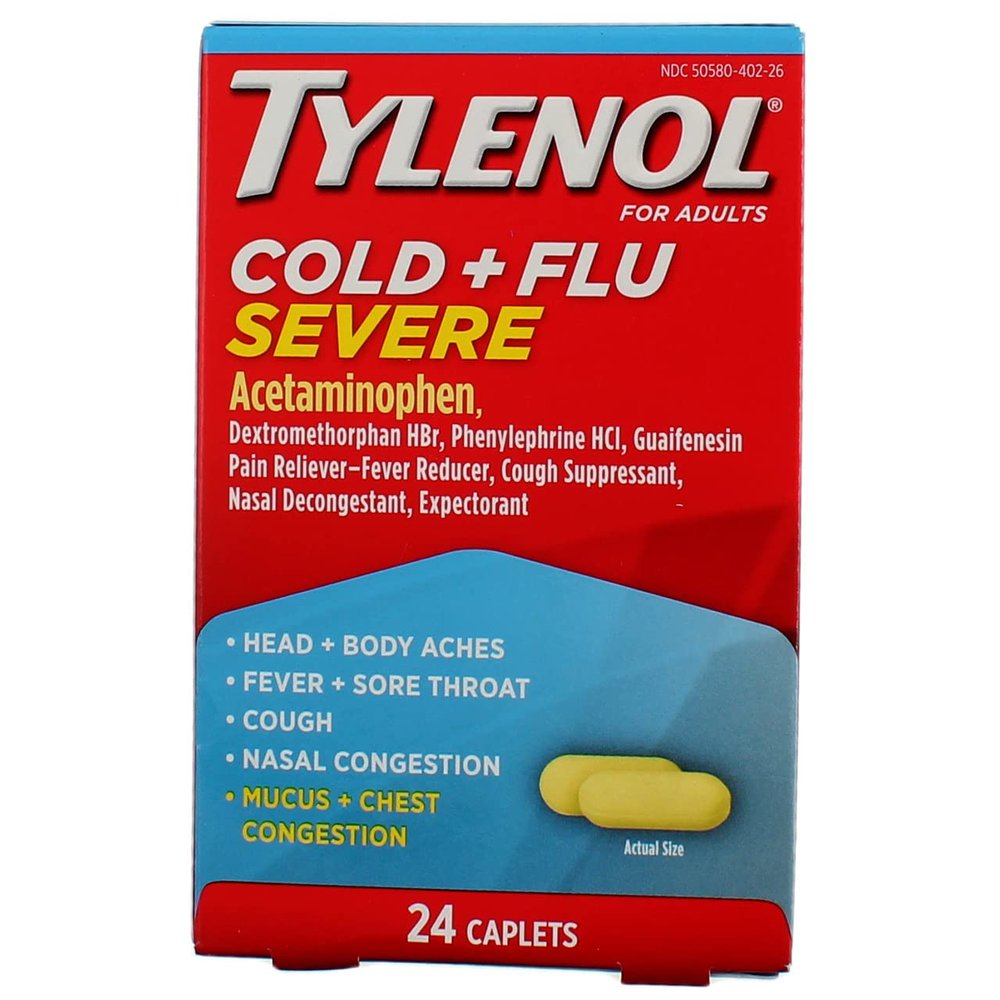 Tylenol Cold and Flu Severe, 24-Count Caplets (Pack of 2)