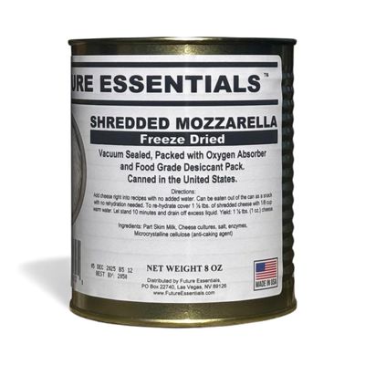Future Essentials Freeze Dried Shredded Mozzarella Cheese  Real Dairy Mozzarella Cheese Shredded  Long Shelf Life Emergency Food  Easy to Use in Recipes & Made in the USA  8 oz #2.5 Can