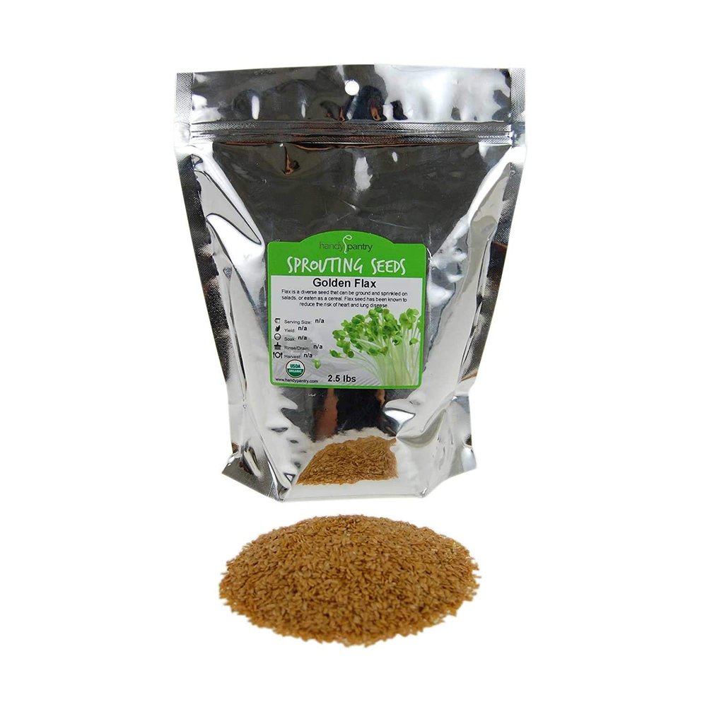 Organic Golden Flax Seeds - 2.5 Lbs Resealable Bag - Handy Pantry Brand - Yellow / Gold Flaxseeds - Flax Seed for Sprouting, Grinding, Omega Oils, Baking
