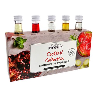 Monin - 5 Flavor Classic Cocktail Collection: Pomegranate, Mojito, Agave Nectar, Mango, and Pure Cane Syrups, Great for Classic Happy Hour Cocktails, Non-GMO, Gluten-Free (50 ml per bottle)