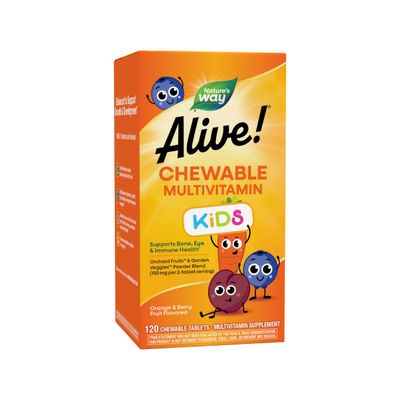 Nature's Way Alive! Children's Daily Chewable Multivitamin Supports Bone, Eye, Immune Health*, Orange and Berry Fruit Flavored, Gluten Free, 120 Tablets