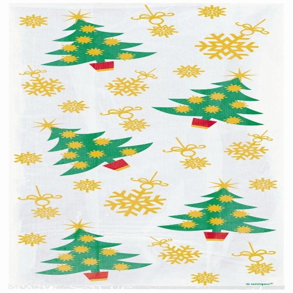 20 Cellophane Party Bags - Golden Christmas Trees (Xmas) by Partyrama