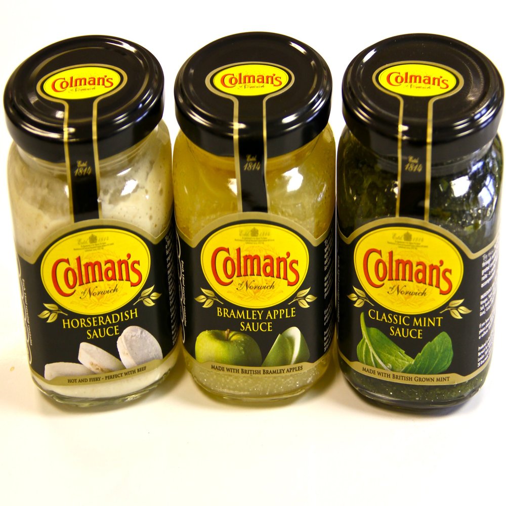 Colemans Roast meat Gourmet Combo from Great Britain Classic Mint Sauce, Horseradish Sauce and Bramley Apple Sauce. The perfect compliment to your traditional meat roasts.