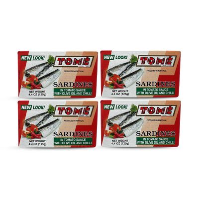 4 Packs Tome Sardines (In Tomato Sauce w/ Olive Oil & Chili) 125g Ea