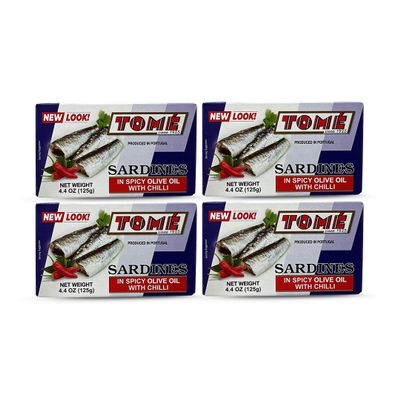 4 Packs Tome Sardines (In Spicy Olive Oil w/ Chili) 125g Ea