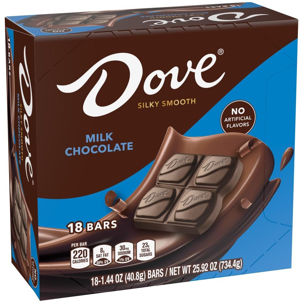 DOVE Chocolates Individually Wrapped Bulk Full Size Candy Bars, Milk Chocolate, 1.44 Ounce (18 Pack)