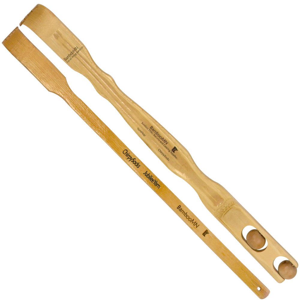 BambooMN 2 Pieces 17 Inch Backscratcher Smooth Ball Roller Massage Handle Plus Free Travel Back Scratcher for Itching Relief, 100% Bamboo