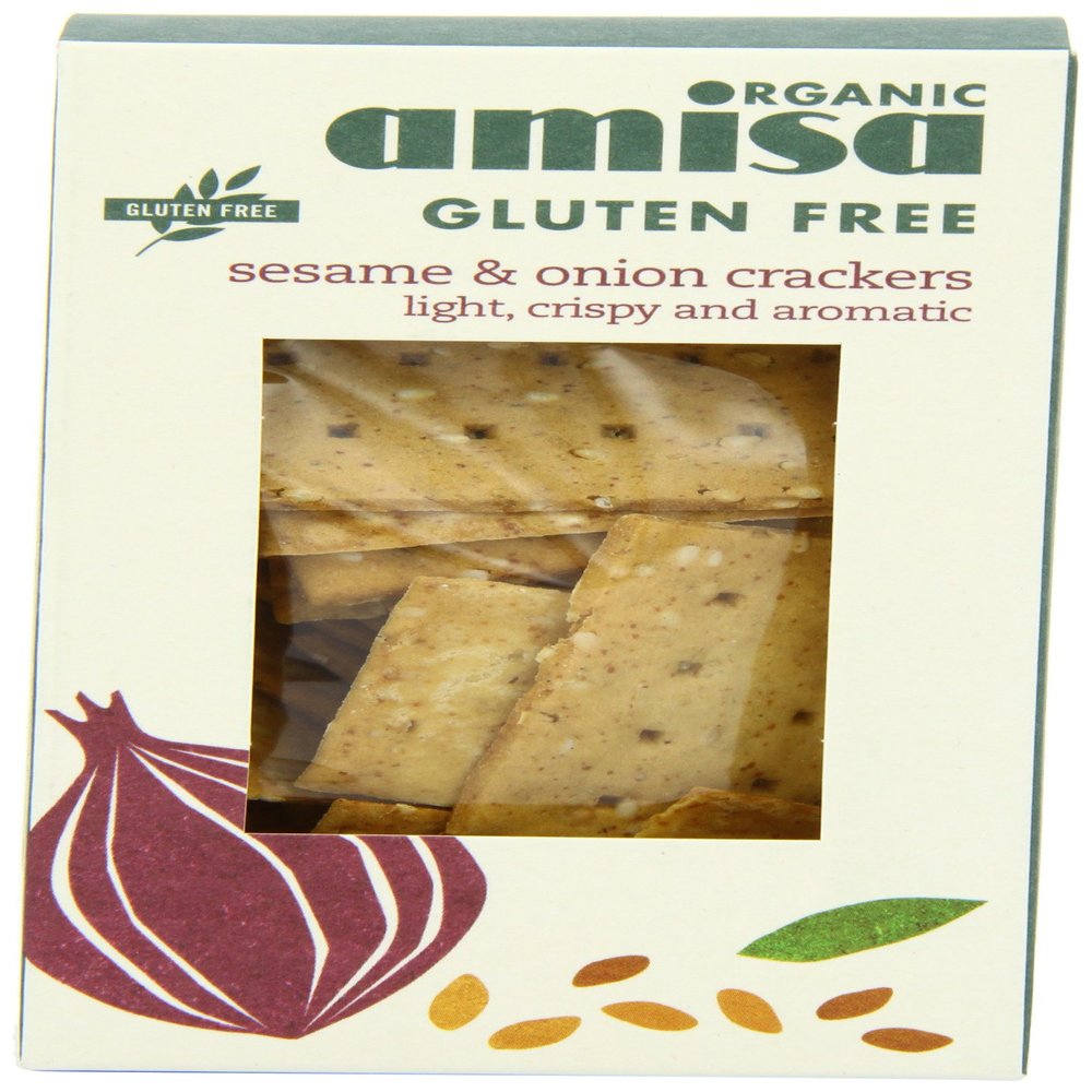 Amisa Organic Gluten Free Crackers Sesame and Onion 100 g (Pack of 4)