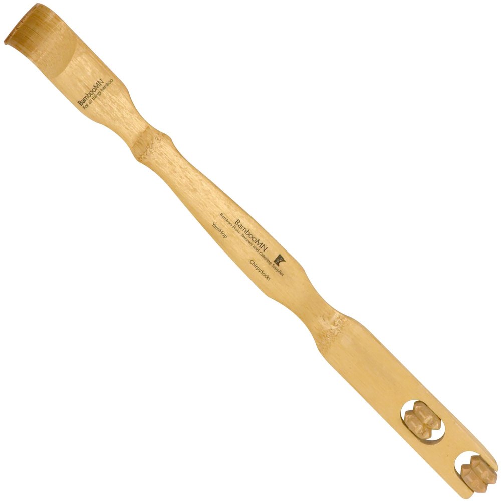BambooMN 4 Pieces 17 Inch Bamboo Backscratcher Knobby Massage Roller Handle Plus Free Travel Size Back Scratcher for Itching Relief, 100% Bamboo