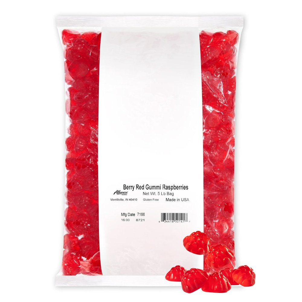 Albanese Candy, Berry Red Gummi Raspberries, 5-pound Bag