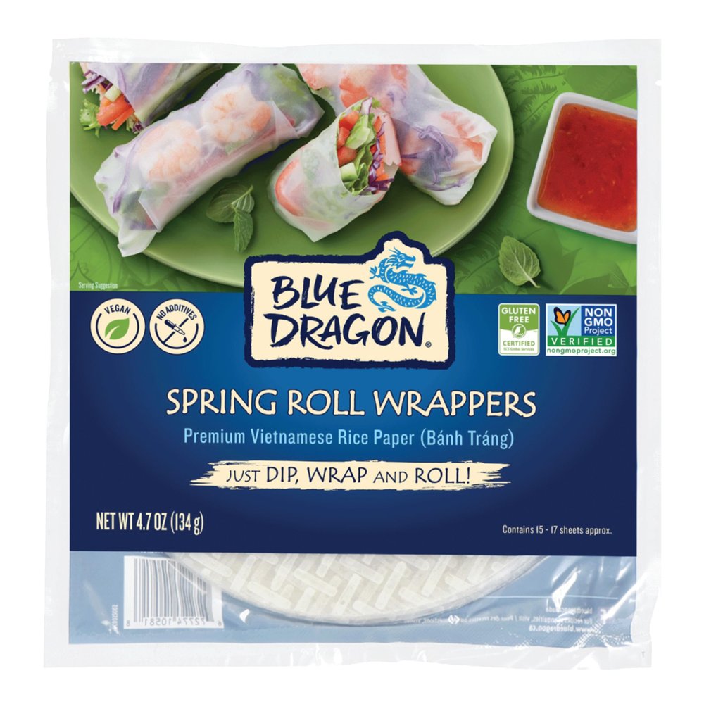 Blue Dragon Spring Roll Wrappers, Four simple authentic ingredients, Gluten free, Vegan friendly, NON-GMO, No preservatives, 4.7 Ounce (Pack of 12)