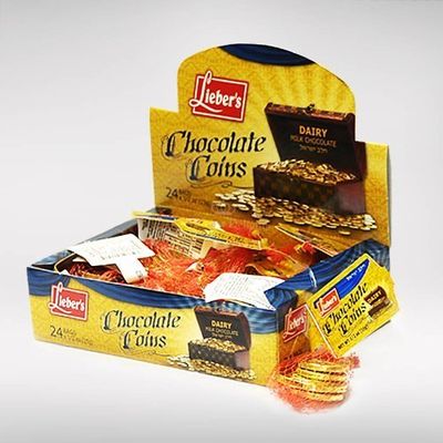 Lieber's Chocolate coins, Pack of 24 Bags, Kosher, Hanukkah Gelt,