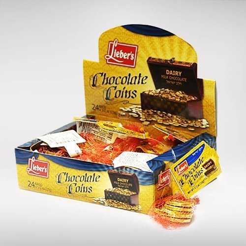 Lieber's Chocolate coins, Pack of 24 Bags, Kosher, Hanukkah Gelt,