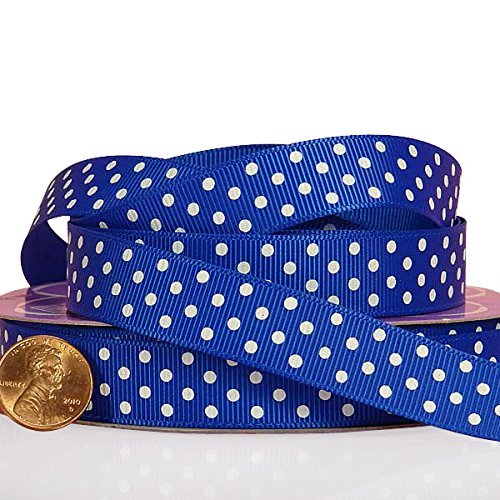 5/8" X 25 Yards Royal/White Polka Dots Grosgrain Ribbon