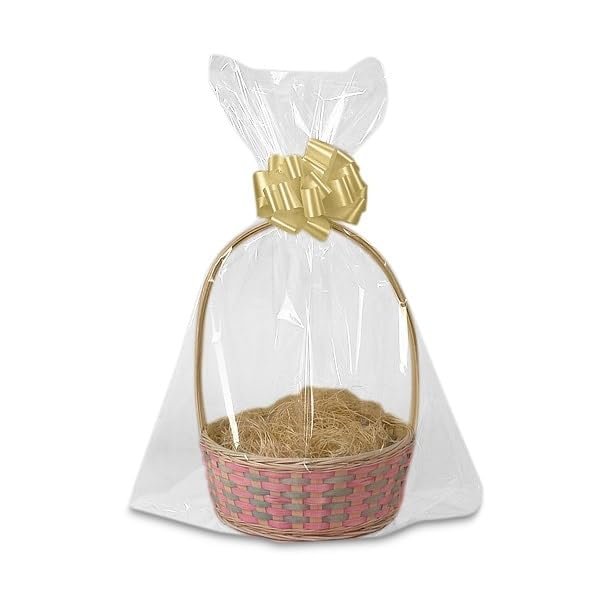Paper Mart Gift Basket Wrapping Plastic Bags, Large 24 x 30 Inch Basket Bags with Rounded Bottom, Bulk Pack of 100 for Gifts, Easter, and Wrapping