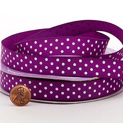 3/8" X 25 Yards Purple/White Polka Dots Grosgrain Ribbon