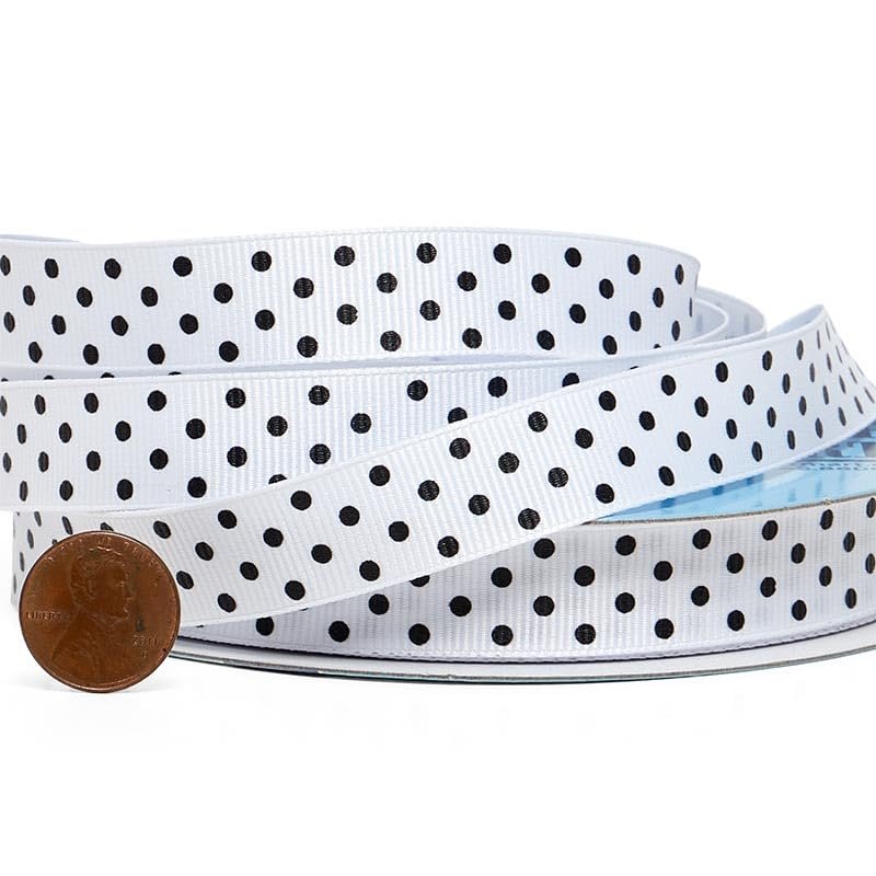 5/8" X 25 Yards White/Black Polka Dots Grosgrain Ribbon