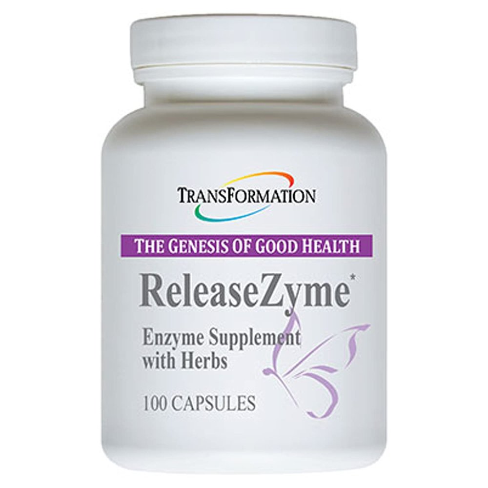 TRANSFORMATION THE GENESIS OF GOOD HEALTH Enzymes ReleaseZyme Blend Supplement with Natural Herbs, Advanced Digestive Support Formula with Protease, Helps Break Down Proteins, Plant Based Enzymes, 100
