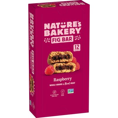 Natures Bakery Whole Wheat Fig Bars, Raspberry, Real Fruit, Vegan, Non-GMO, Snack bar, 1 box with 12 twin packs (12 twin packs)