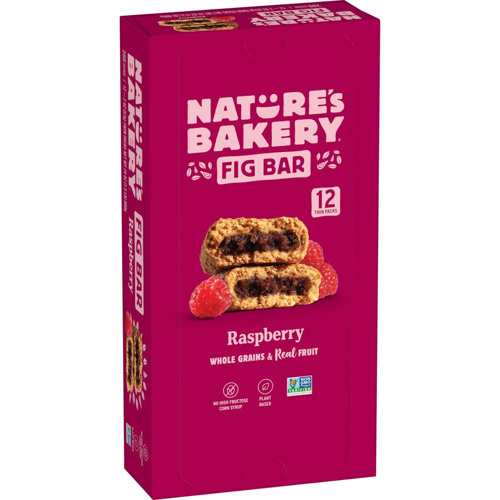 Natures Bakery Whole Wheat Fig Bars, Raspberry, Real Fruit, Vegan, Non-GMO, Snack bar, 1 box with 12 twin packs (12 twin packs)