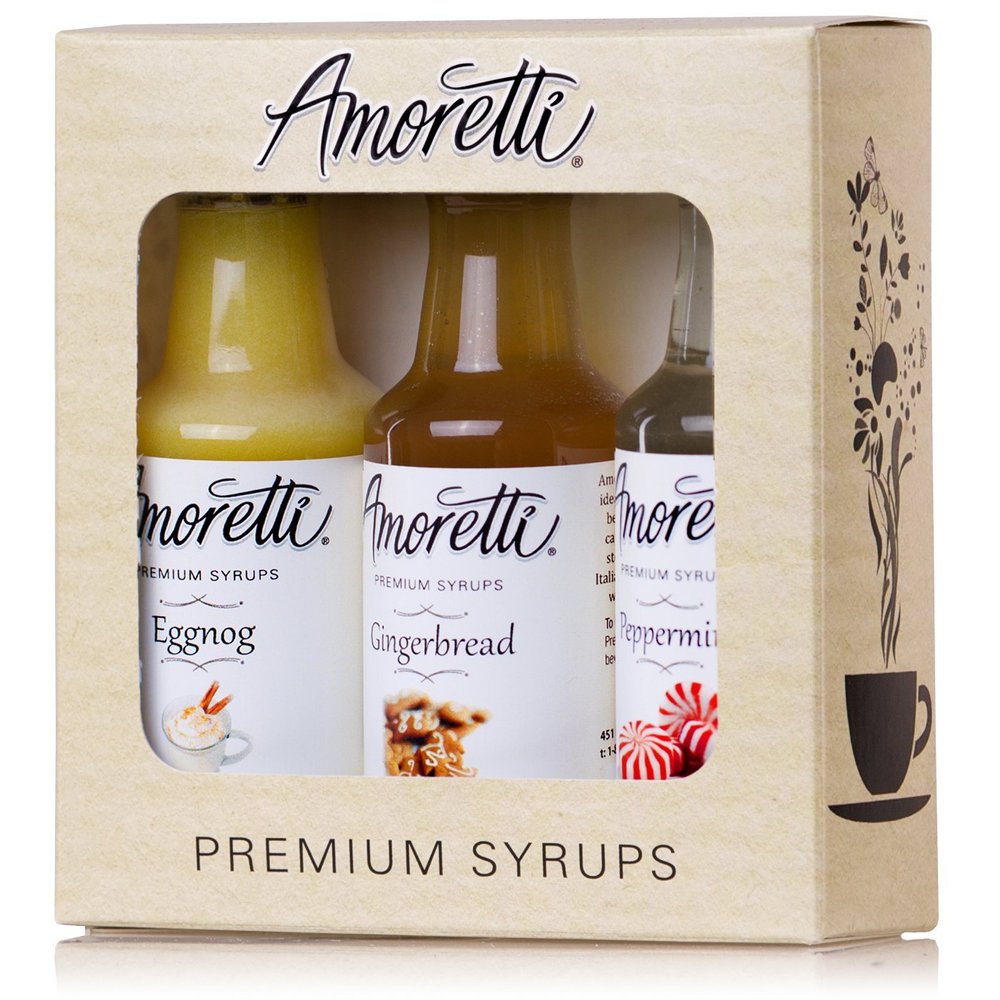 Amoretti Premium Christmas Syrups 50ml 3 Pack (Peppermint, Eggnog, Gingerbread)