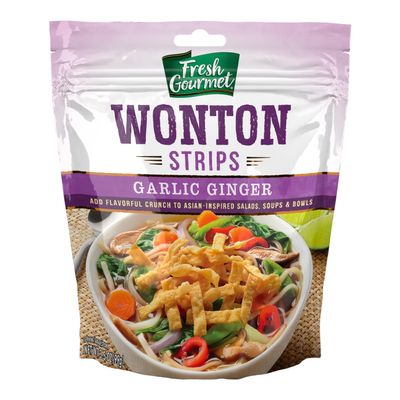 Fresh Gourmet Garlic Ginger Wonton Strips | Low Carb | Crunchy Snack and Salad Topper 3.5 Ounce, (Pack of 9)