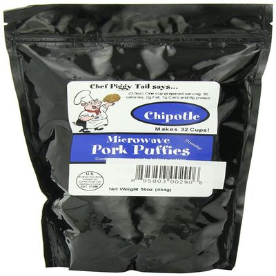 Chef Piggy Tail Microwave Pork Puffies Pork Rinds, Chipotle, 16 Ounce