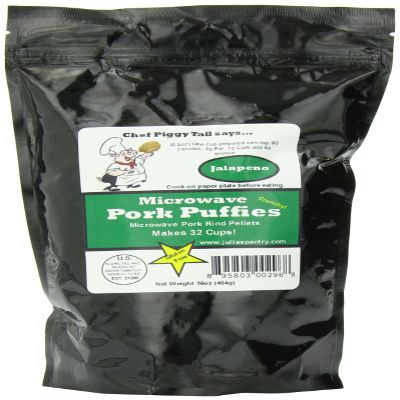 Chef Piggy Tail Microwave Pork Puffies Pork Rinds, Jalapeno, 16 Ounce