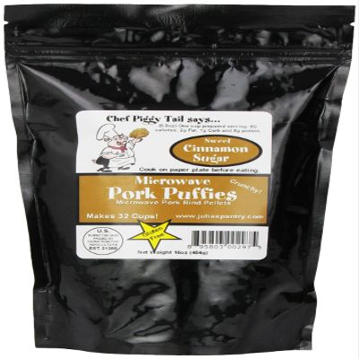 Chef Piggy Tail Microwave Pork Puffies Pork Rinds, Cinnamon Sugar, 16 Ounce