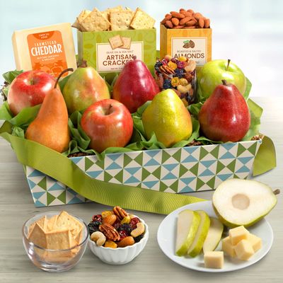 A Gift Inside Classic Fresh Fruit Basket Gift with Crackers, Cheese and Nuts for Holiday, Thank You, Birthday, Get Well, Anniversary, Corporate