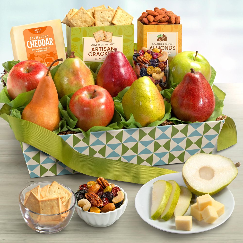 A Gift Inside Classic Fresh Fruit Basket Gift with Crackers, Cheese and Nuts for Holiday, Thank You, Birthday, Get Well, Anniversary, Corporate