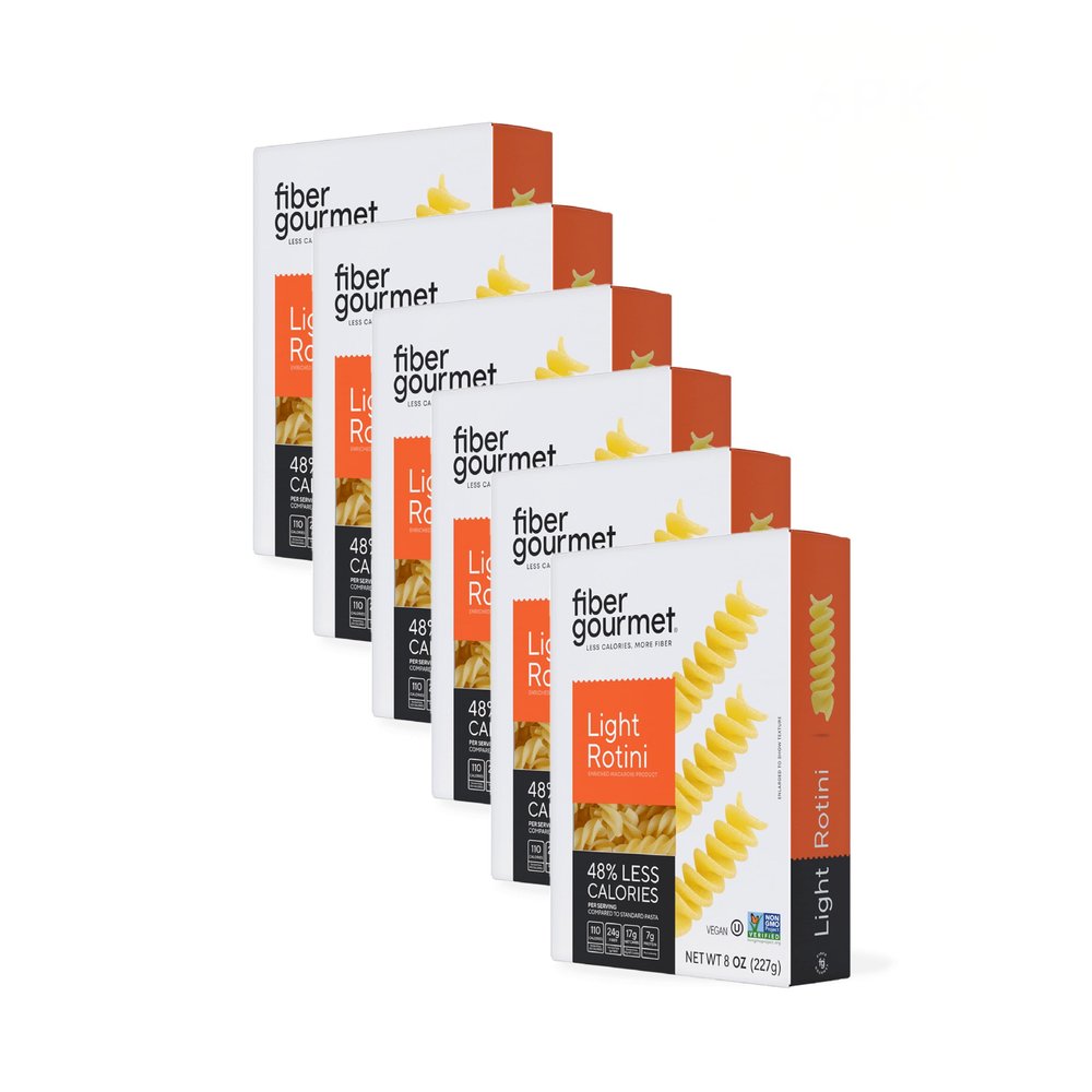 Fiber Gourmet Light Rotini Keto Pasta - Low Net Carb Pasta with High Fiber, 56% Fewer Net Carbs, 110 Calories, Non-GMO Italian Made, Kosher Certified, Women-Owned - 6 Pack