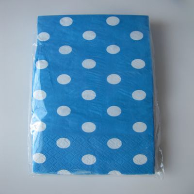 16 Party Napkins in Blue with White Polka Dots, 13 in X 15.75 In