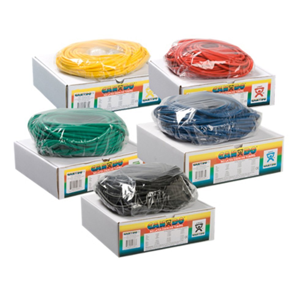 CanDo 5 Piece Latex-Free Exercise Tubing Set, Yellow Through Black, 100 Feet