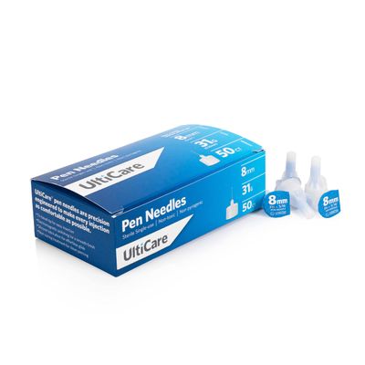 UltiCare Pen Needles 8mm (5/16) x 31G Short, 50 Count: for at-Home Insulin Injections, Compatible with Most Pen Injector Devices