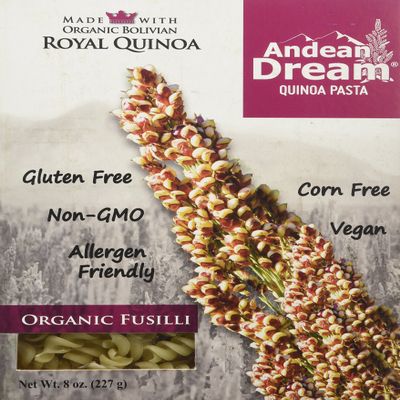 Organic Quinoa Pasta Fusilli Gluten Free Andean Dream 8 oz Box