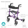 HealthSmart Walker Rollator with Seat and Backrest, FSA HSA Eligible, Adjustable Handle Height, Storage Bag and a Durable Lightweight Frame That Easily Folds While Supporting up to 300 pounds view 2