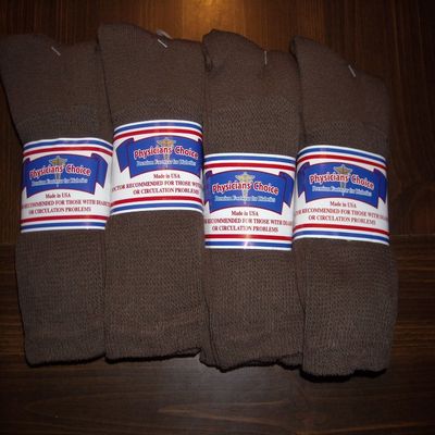 12 Pair Diabetic Socks,size 9-11 Medium, Brown Crew Length,physicians Choice