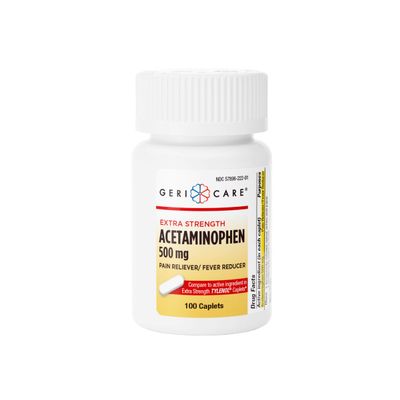 GeriCare Extra Strength Acetaminophen 500mg, Fast-Acting Pain Relief & Fever Reducer for Every Day Use, 100 Count (Pack of 1)