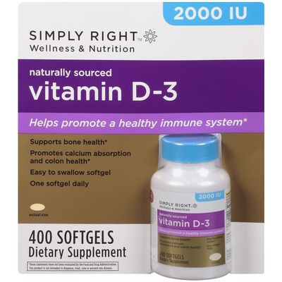 Bubbacare AWEHIRU Simply Right Natural Vitamin D3 2000 IU - 400 ct.