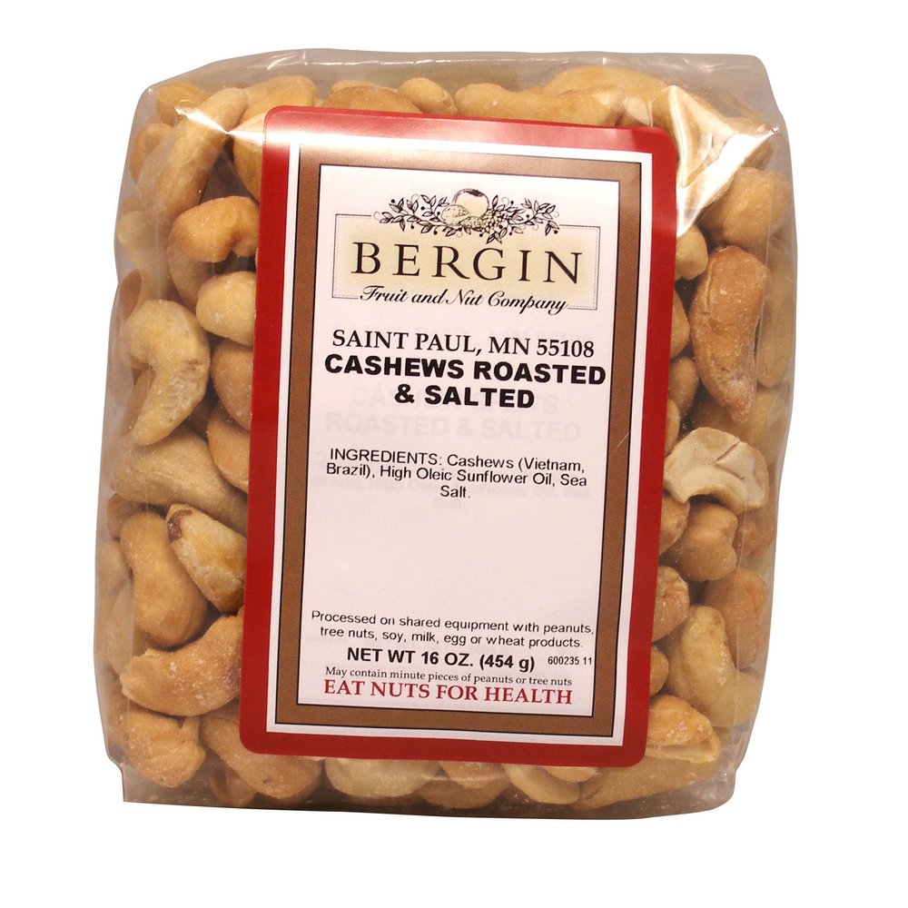 Bergin Nut Company Cashew Whole, Roasted Salted, 16 Ounce Bag