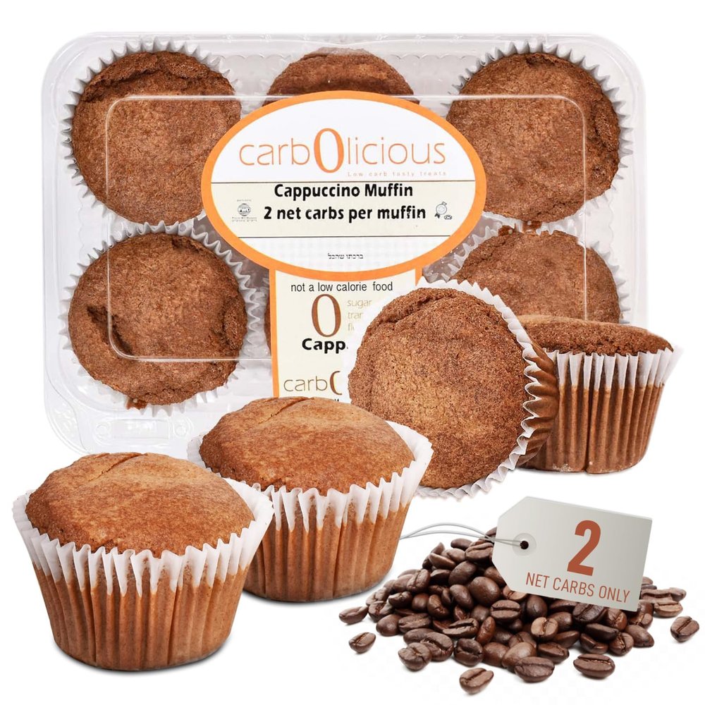 Low Carb Cappuccino Muffins 6 Pcs (1-Pack) by Carb-o-licious - Delicious Keto Mini Muffins with Only 2 Net Carbs, 9g Protein - Sugar Free Cupcake Style Healthy Snack Made, Almond Flour, Low-Carb Treat