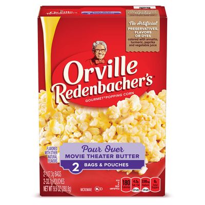 Orville Redenbachers Microwave Popcorn, Pour Over Movie Theater Butter Flavor, 3g Fiber Per Serving, 9.9 oz., 2-Count