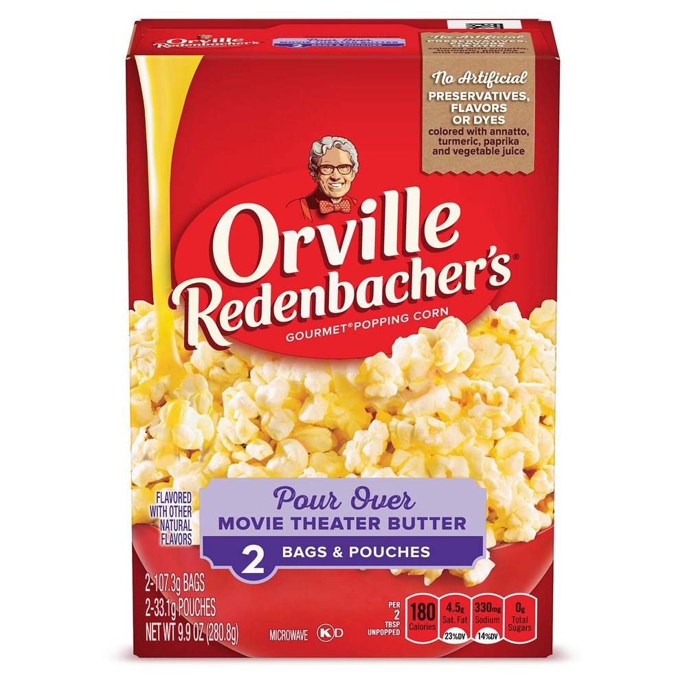 Orville Redenbachers Microwave Popcorn, Pour Over Movie Theater Butter Flavor, 3g Fiber Per Serving, 9.9 oz., 2-Count