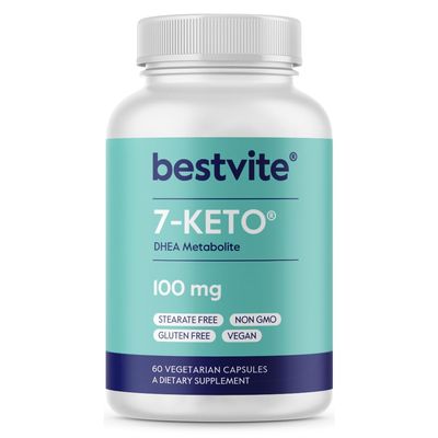 BESTVITE 7-Keto 100mg DHEA (60 Vegetarian Capsules) - No Stearates - Vegan - Non GMO - Gluten Free - Supports Energy Metabolism* - Easy to Swallow Capsules