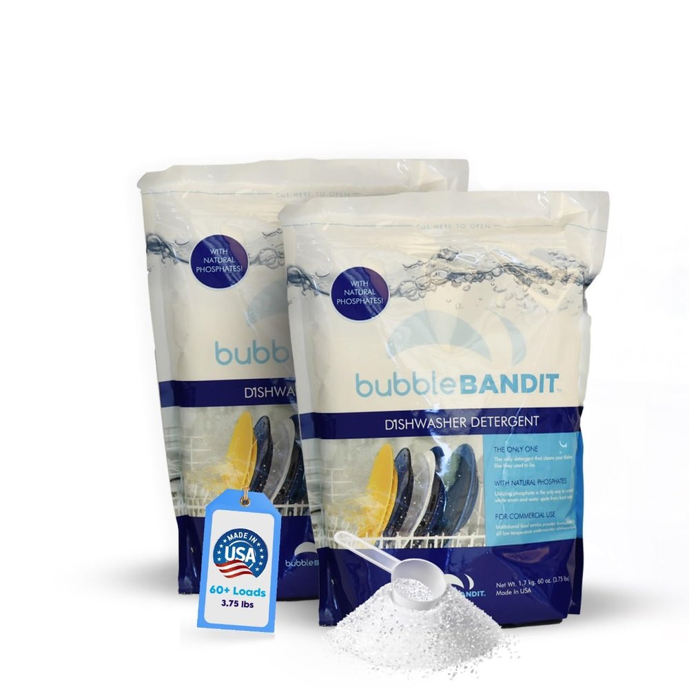 Bubble Bandit Dishwasher Powder Detergent with Phosphate(Pack of 2). The Best Dishwasher Detergent for Spotless Dishes in Hard Water! ALL-IN-ONE (Soak, Wash & Rinse),(7.5 lbs.)