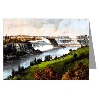 12 Note Cards of Currier and Ives Handcolored Lithograph Titled"The New Suspension Bridge - Niagara Falls."