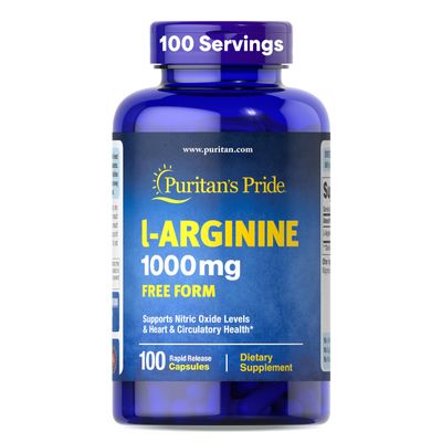 Puritan's Pride L-Arinine 1000mg, Dietary Supplement Supports Nitric Oxide Levels and Heart and Circulatory Heath, 100 Day Supply, 100 Tablets